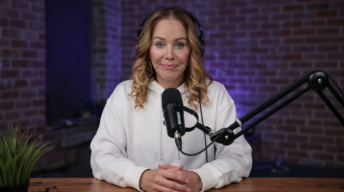 Sandy presenting in a studio